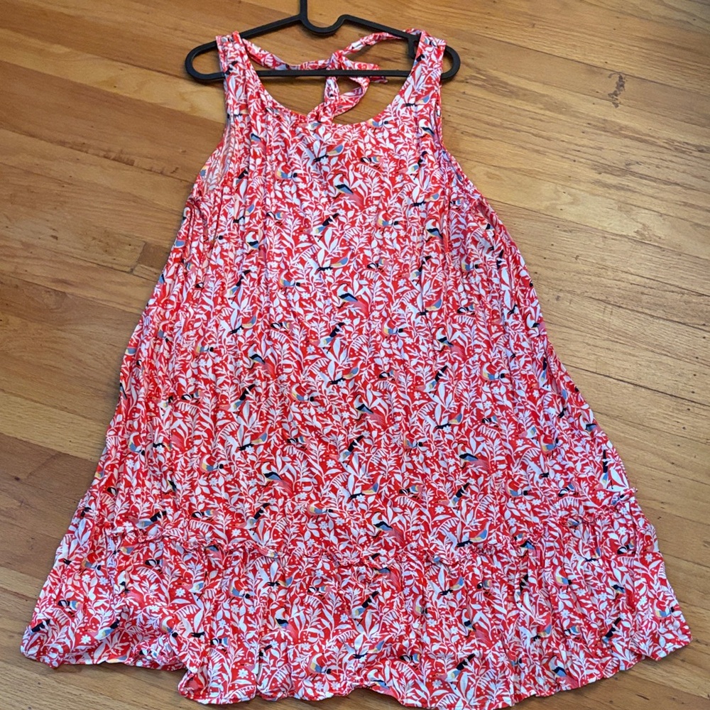LOFT Vibrant Red and White Patterned Dress